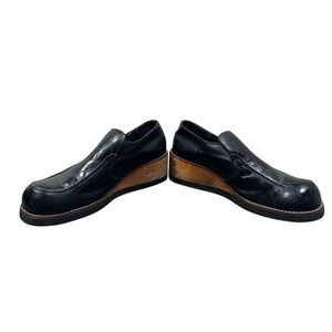 VINTAGE MENS FLAGG BROS PLATFORM WEDGE SHOES BLACK SIZE 9-9.5 ROCK GLAM 1970's